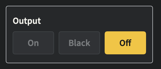 The desktop On, Black and Off controls, with the current mode highlighted in gold.
